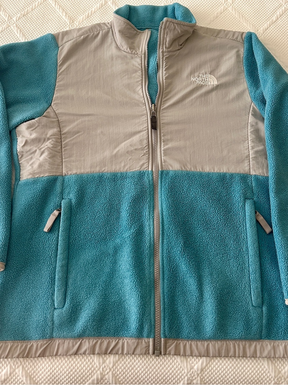 Girls The North Face Teal and Gray Denali Fleece Jacket